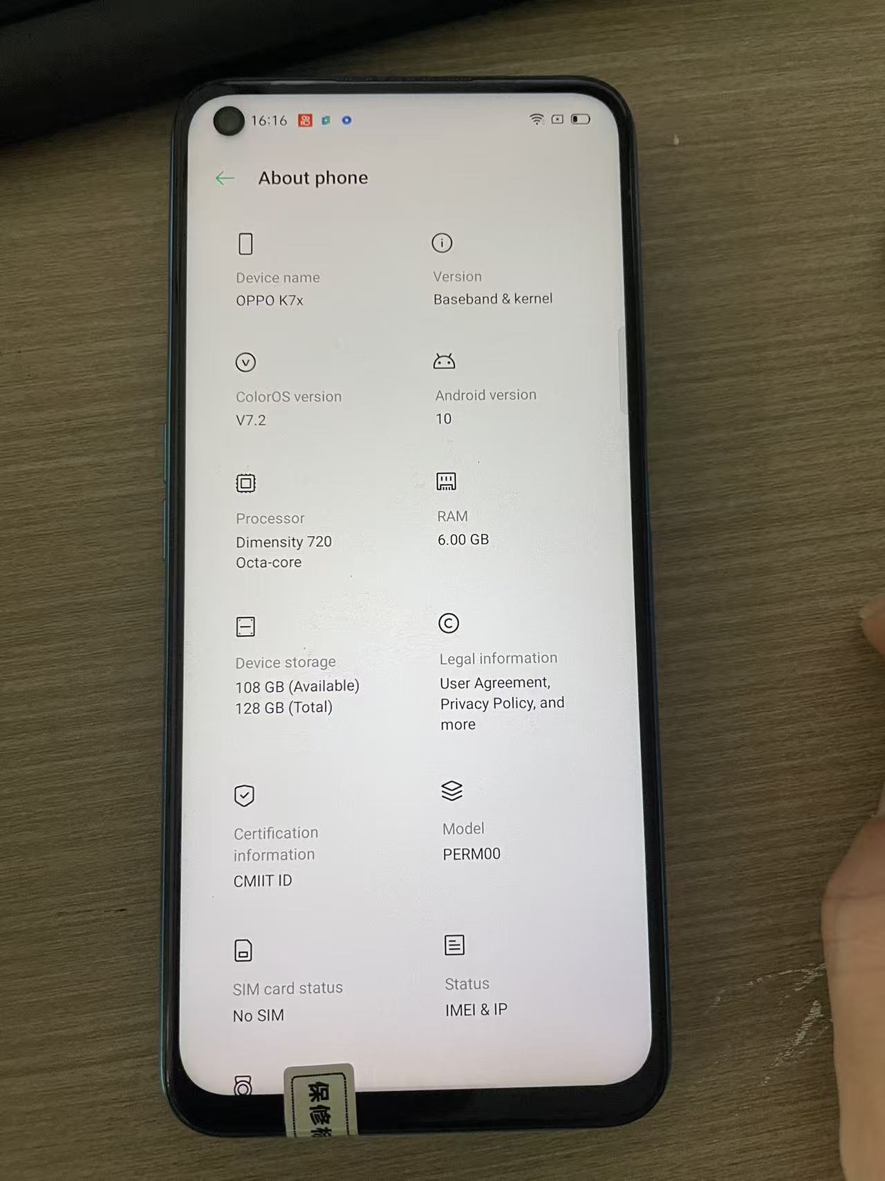 Refurbished oppo k7x rear camera: 48 million pixels Main camera front camera: 16 million pixels support side fingerprint recognition facial recognition