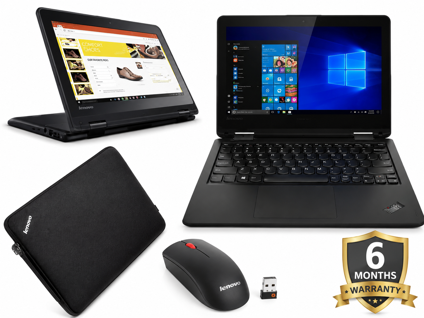 Lenovo ThinkPad Yoga 11E, Touchscreen, Convertible 2 in 1 x360, Intel Core, 4 GB Ram, 128 GB SSD, 12.5" Display, Ideal for Business and Education Series + Free Laptop Bag & Mouse, - Black