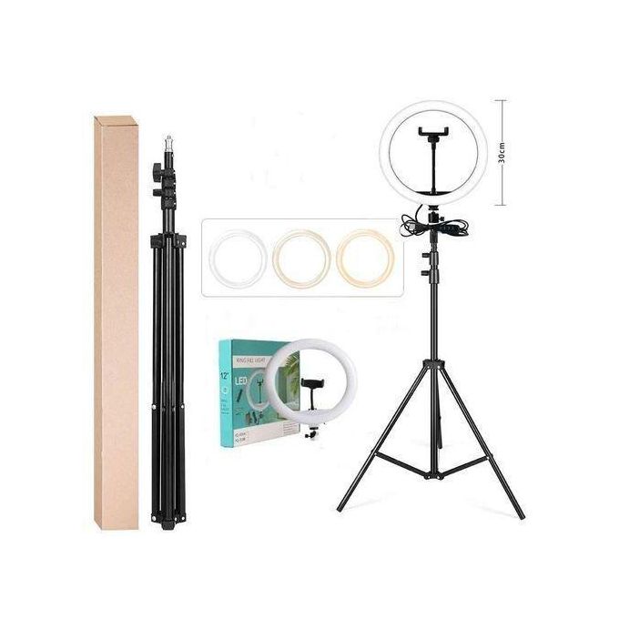 12 Inch Ring Light with 82" Tripod 2500K-8500K Dimmable LED RingLight 3 Color Modes 10 Brightness Level for YouTube Live TikTok Video WITH 2.1 HEAVY DUTY TRIPOD STAND Recording 12INCH
