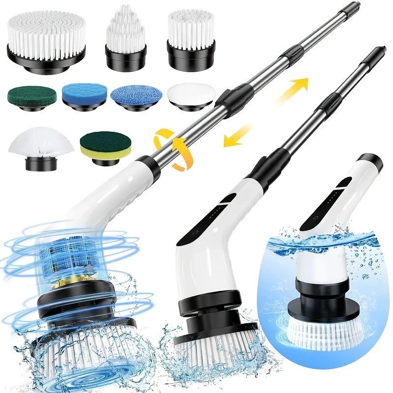 High Quality 9 in 1 Cordless Electric Cleaning Brush - Rechargeable Spin Scrubber with 9 Brush Heads & Extendable Handle for Bathroom, Kitchen, Tiles & Floor Cleaning