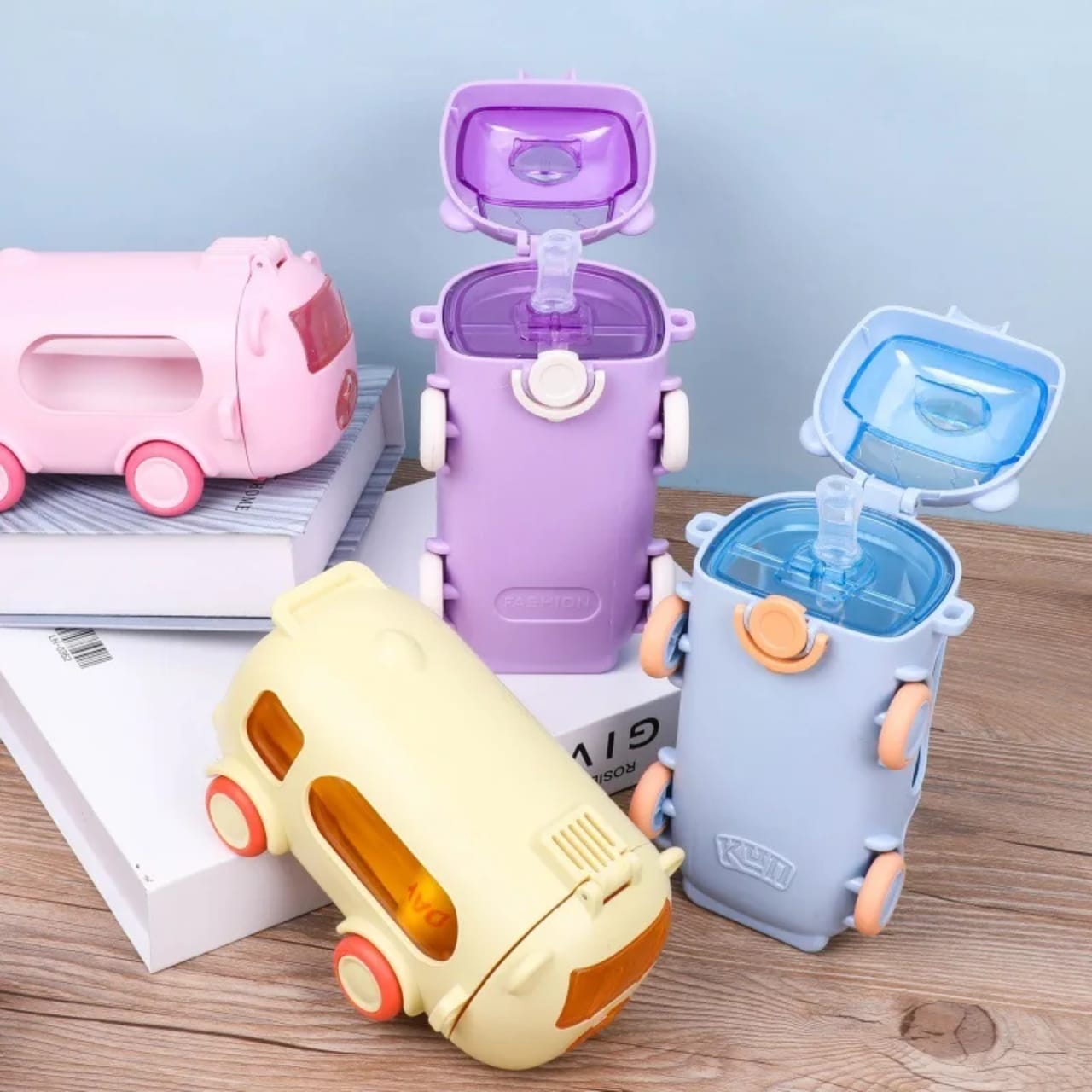 High Quality 2 in 1 Kids Toy Bus Water Bottle - Leak Resistant Sipper Bottle with Interactive Toy Design, Shoulder Strap & Easy Carry for School, Travel & Outdoor Use