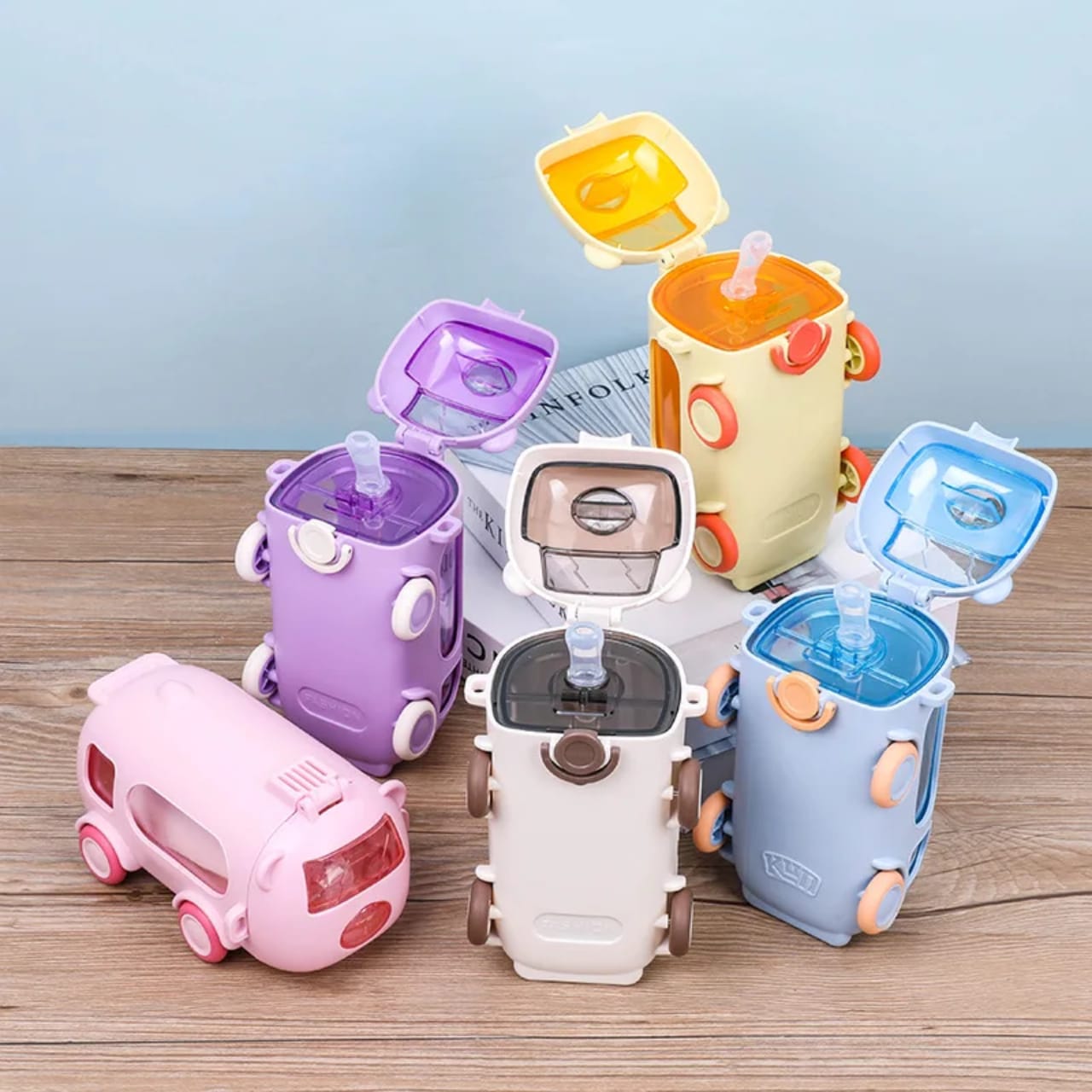 High Quality 2 in 1 Kids Toy Bus Water Bottle - Leak Resistant Sipper Bottle with Interactive Toy Design, Shoulder Strap & Easy Carry for School, Travel & Outdoor Use