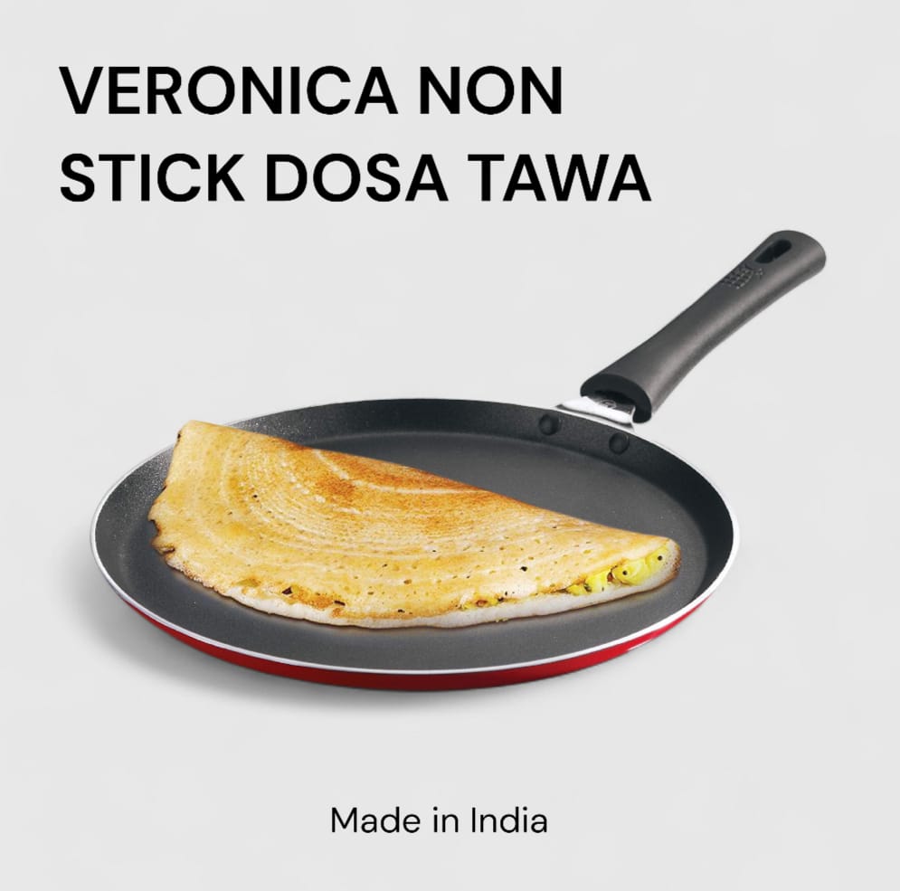 Veronica Non-Stick Dosa Tawa Pan – Heavy Gauge Flat Griddle for Dosas, Chapatis, Pancakes, Crepes, Flatbreads & Everyday Low-Oil Cooking with Comfortable Grip Handle