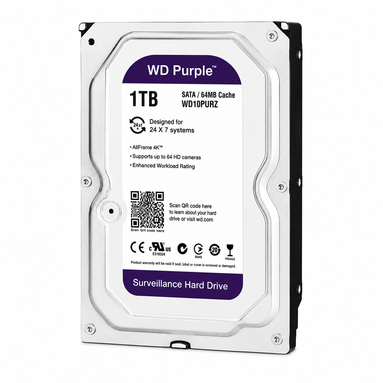 WD Purple 1TB Surveillance Hard Drive | 3.5" SATA CCTV HDD for DVR & NVR Security Systems
