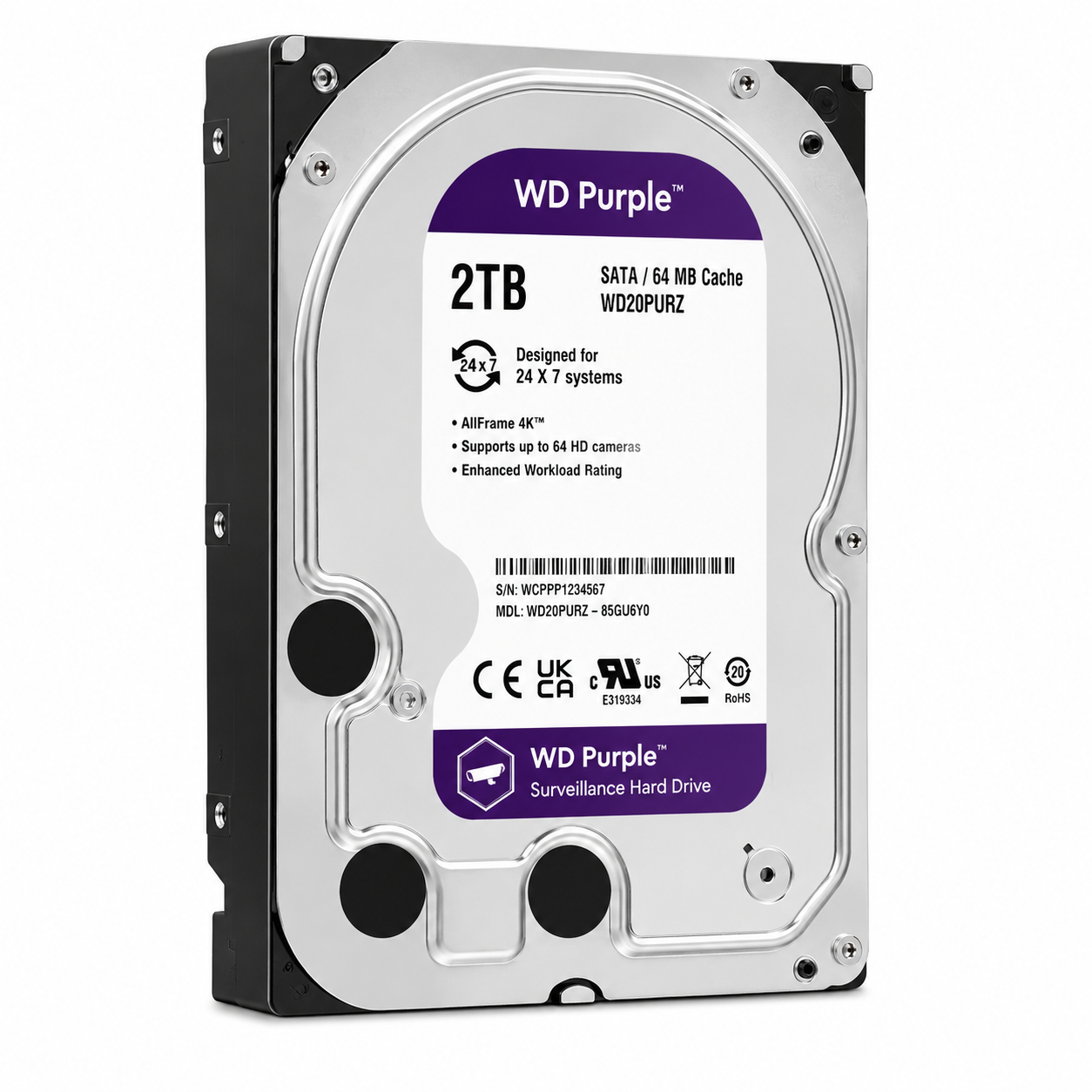 WD Purple 2TB Surveillance Hard Drive | 3.5" SATA CCTV HDD for DVR & NVR Security Systems