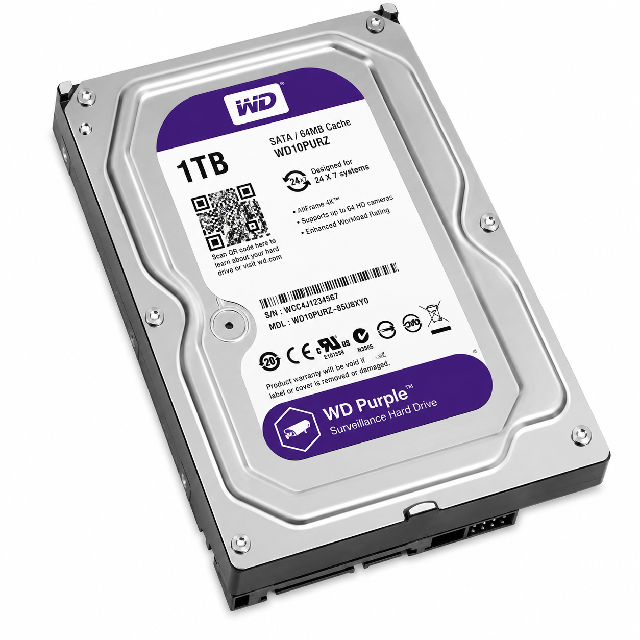 WD Purple 1TB Surveillance Hard Drive | 3.5" SATA CCTV HDD for DVR & NVR Security Systems
