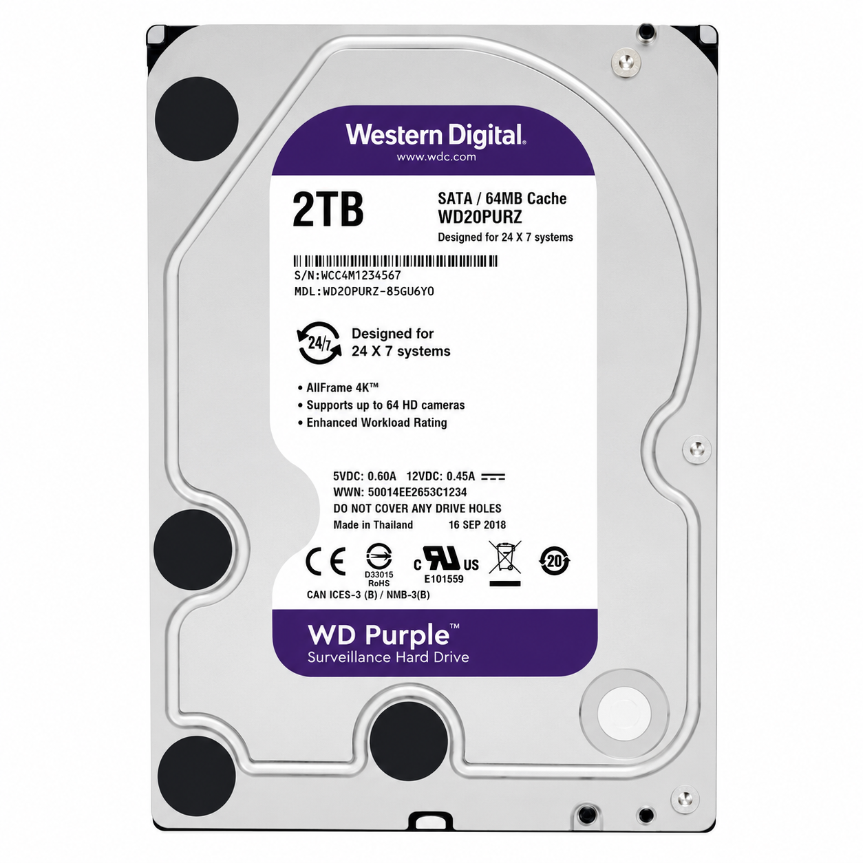 WD Purple 2TB Surveillance Hard Drive | 3.5" SATA CCTV HDD for DVR & NVR Security Systems