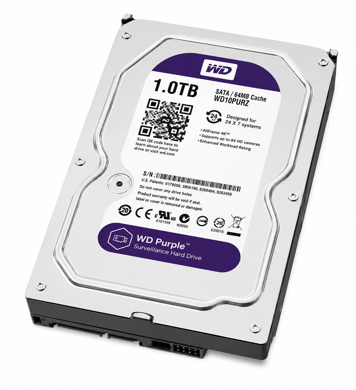WD Purple 1TB Surveillance Hard Drive | 3.5" SATA CCTV HDD for DVR & NVR Security Systems