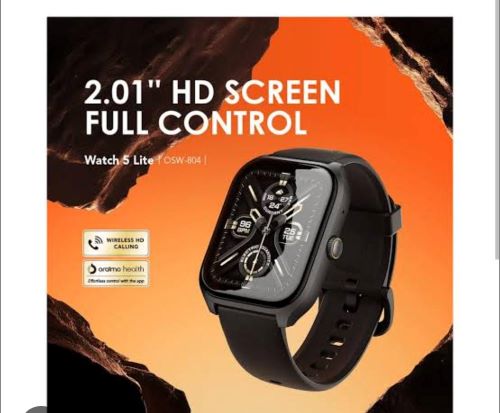 Oraimo Smartwatch 5 Lite 2.01” HD Full Touch Display with Bluetooth Calling, Sports Fitness Tracker, Heart Rate Monitor, Sleep & Step Tracker, Waterproof Design, Long Battery Life, Smart Alerts,