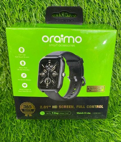 Oraimo Smartwatch 5 Lite 2.01” HD Full Touch Display with Bluetooth Calling, Sports Fitness Tracker, Heart Rate Monitor, Sleep & Step Tracker, Waterproof Design, Long Battery Life, Smart Alerts,
