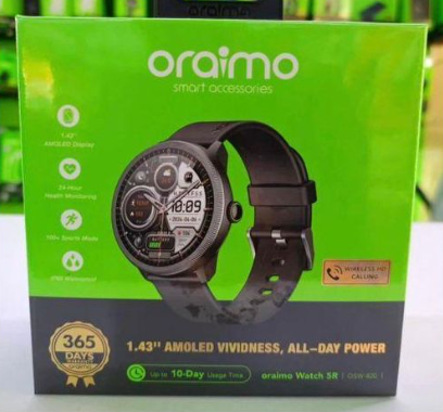 Oraimo Watch 5R OSW-820 1.43" AMOLED Smartwatch – Wireless HD Calling, 100+ Sports Modes, 24-Hour Health Monitoring, IP68 ,Bluetooth 5.3, 300mAh 10-Day Battery-black