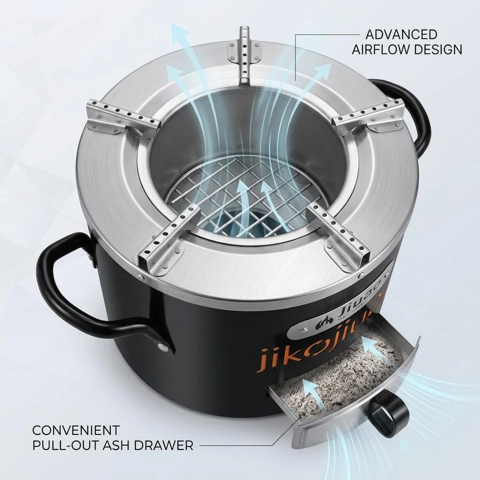 AMAZING OFFERS!! BURN Jikokoa Charcoal Stove: Durable Metal Body | Heat Insulation | Ergonomic Handles | Anti-slip Feet | Removable Ash Drawer | Stoves