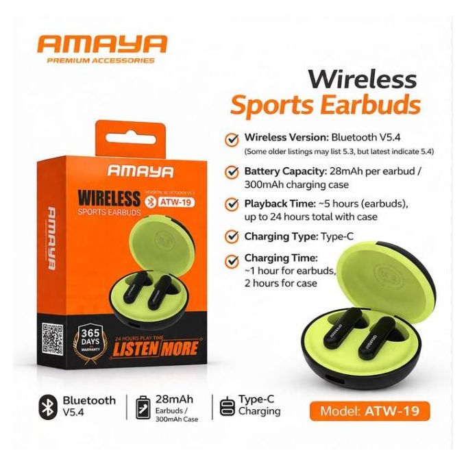 DISCOUNT DEALS!! Amaya ATW-19 True Wireless Earpods: | 5-Hr Long Playtime | 3D HiFi Stereo Sound | ENC Noise Cancellation | 300mAh Charging Case | Comfortable In-Ear Design | Earpods