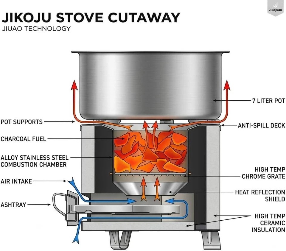AMAZING OFFERS!! BURN Jikokoa Charcoal Stove: Durable Metal Body | Heat Insulation | Ergonomic Handles | Anti-slip Feet | Removable Ash Drawer | Stoves