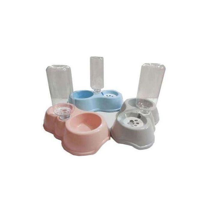 2-in-1 Automatic Gravity Double Pet Bowl with 500ml Water Dispenser