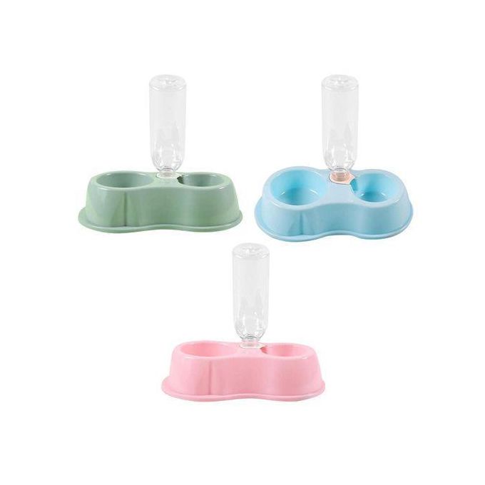 2-in-1 Automatic Gravity Double Pet Bowl with 500ml Water Dispenser