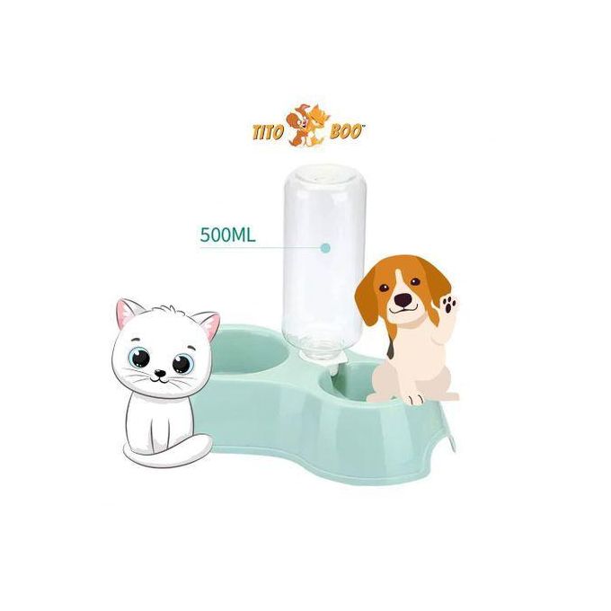 2-in-1 Automatic Gravity Double Pet Bowl with 500ml Water Dispenser