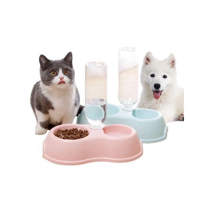 2-in-1 Automatic Gravity Double Pet Bowl with 500ml Water Dispenser