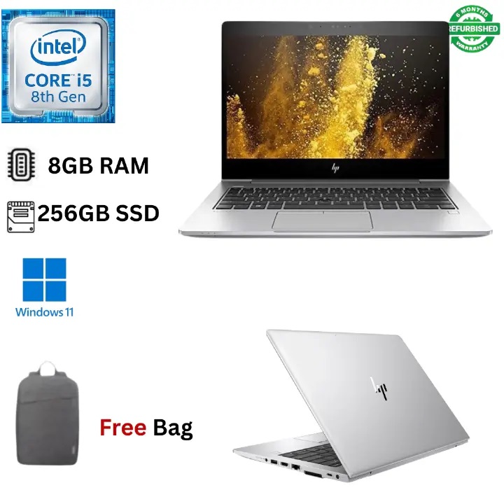 QUICK DEAL!!HP EliteBook 830 G5/G6 Intel Core i5 8th Gen 8GB RAM 256GB SSD 13.3 Inch Full HD 1.6GHz up to 3.9GHz Windows 11 Pro MS Office 2021 HDMI Webcam, UltraSlim Refurbished Laptop +Free Bag+Mouse