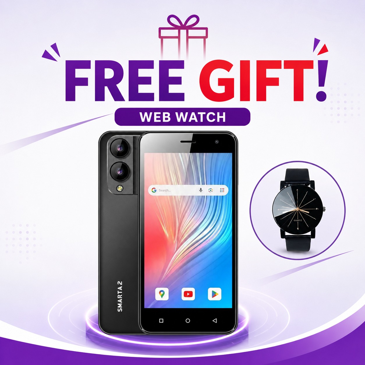 BRAND NEW Safaricom Neon Smarta 2 – 5.5" Display, 2GB RAM + 32GB ROM, Octa-Core, 8MP Rear Camera, 5MP Front Camera, 3000mAh Battery, Dual SIM Android 10 Smartphone+free web watch