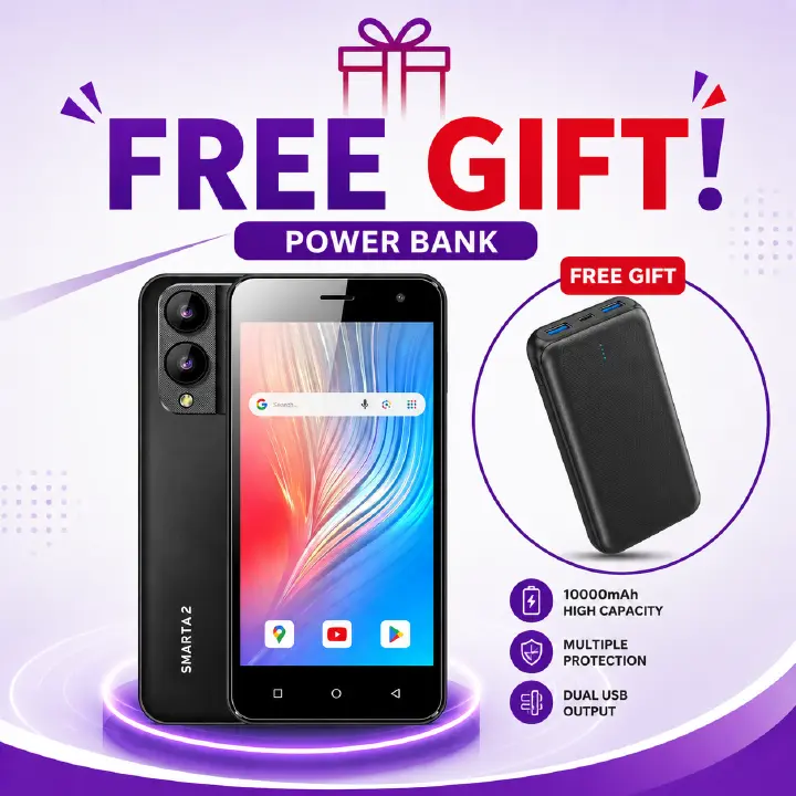 BRAND NEW Safaricom Neon Smarta 2 – 5.5" Display, 2GB RAM + 32GB ROM, Octa-Core, 8MP Rear Camera, 5MP Front Camera, 3000mAh Battery, Dual SIM Android 10 Smartphone+free power bank