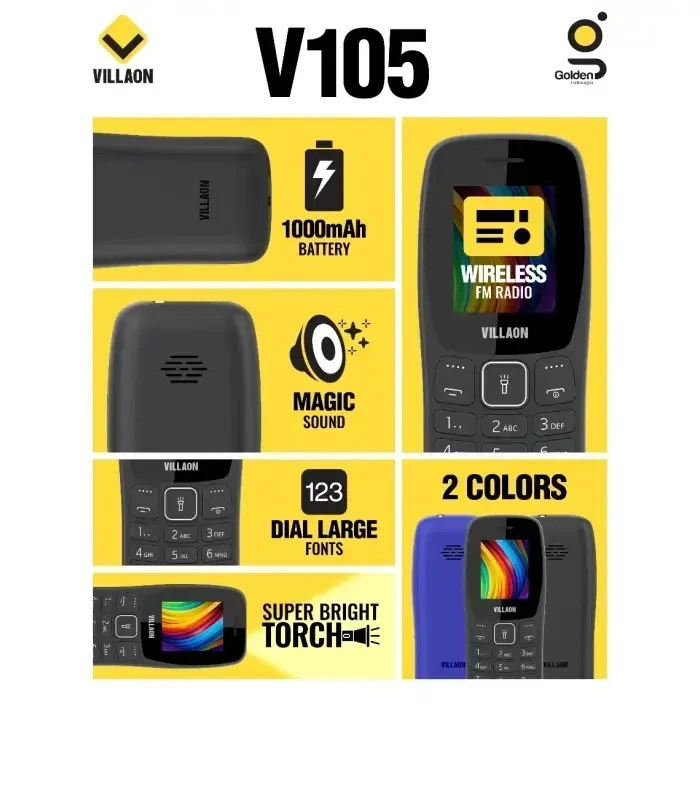 [NEW ARRIVALS!!]VILLAON V105 ,1.77 INCH DISPLAY ,1000mAh BATTERY KATULULU/KABAMBE/MULIKA MWIZI PHONE , without camera, WITH TORCH, WIRELESS FM RADIO, FACEBOOK Dual sim -FEATURED PHONE