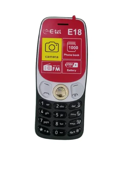 ETEL E18 SCREEN 1.77’’ REAR CAMERA BRIGHT TORCH FM RADIO VERY BIG BATTERY 2500MAH FACEBOOK VIBRATION 1000 PHONE BOOK NEW ARRIVAL KABAMBE KATULULU MULIKA MWIZI BUTTON MOBILE PHONE