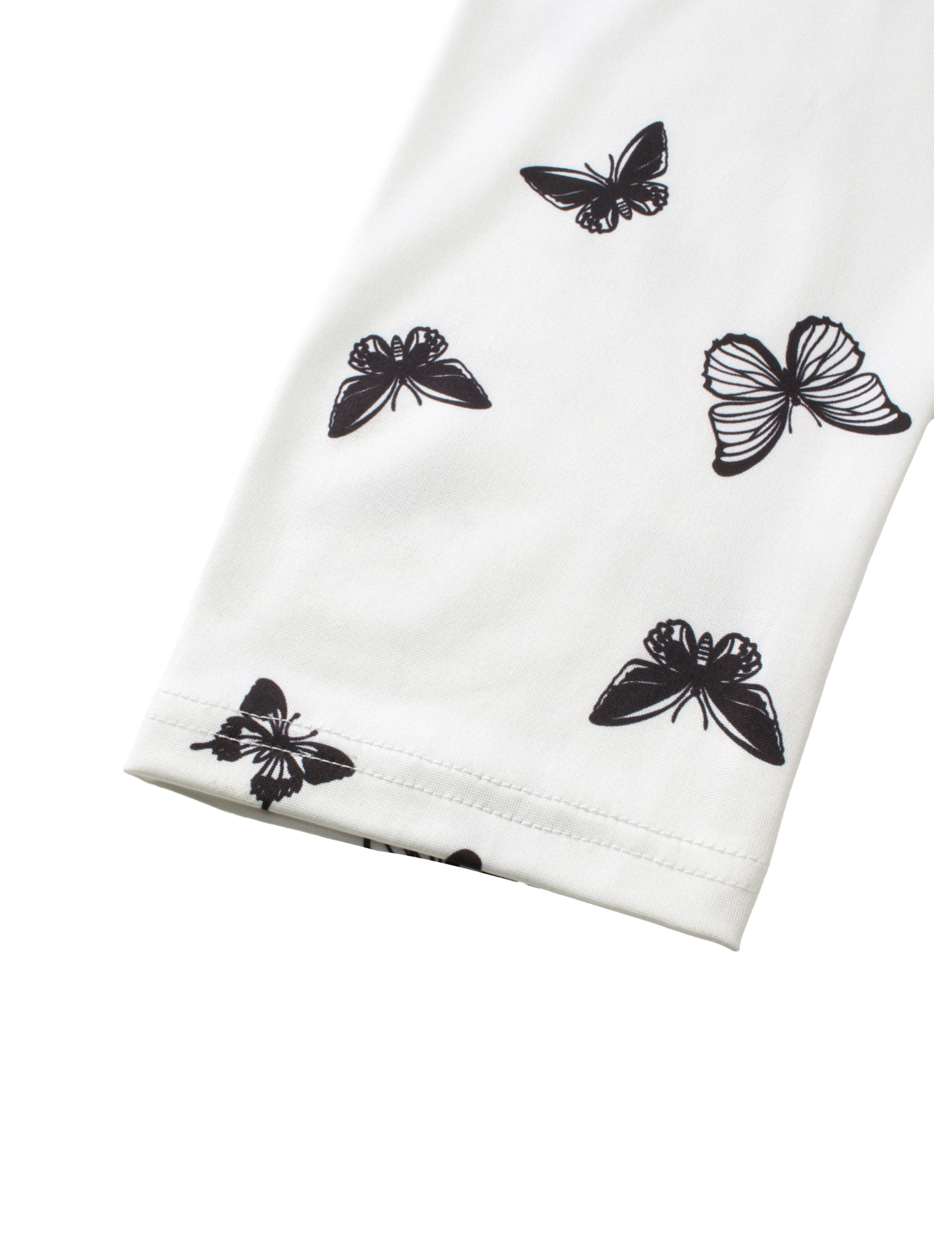 Women's Butterfly Print Long Sleeve T-Shirt - Crew Neck Casual Slim Fit White Top
