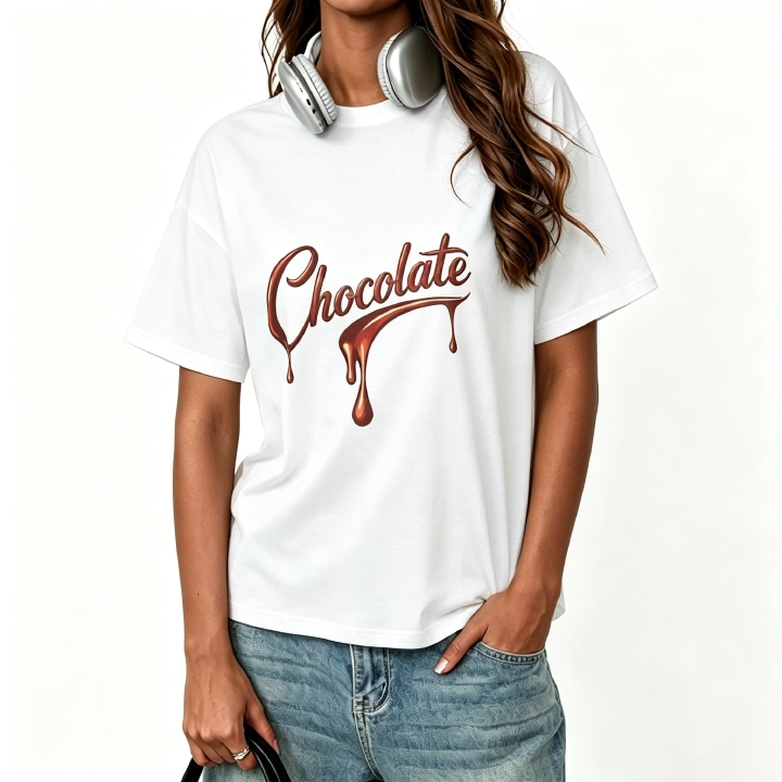 Women Cute Chocolate Drip Graphic Oversized T-Shirt, Fashion Letter Print Crew Neck Loose Short Sleeve Casual Summer Streetwear Tee