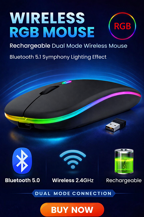 HP W10 Rechargeable Wireless Mouse | Bluetooth 2.4GHz | USB Dongle | Dual Mode | Silent Click Ergonomic Portable Fast Rechargeable Mouse for Laptop Desktop Windows Mac Kenya