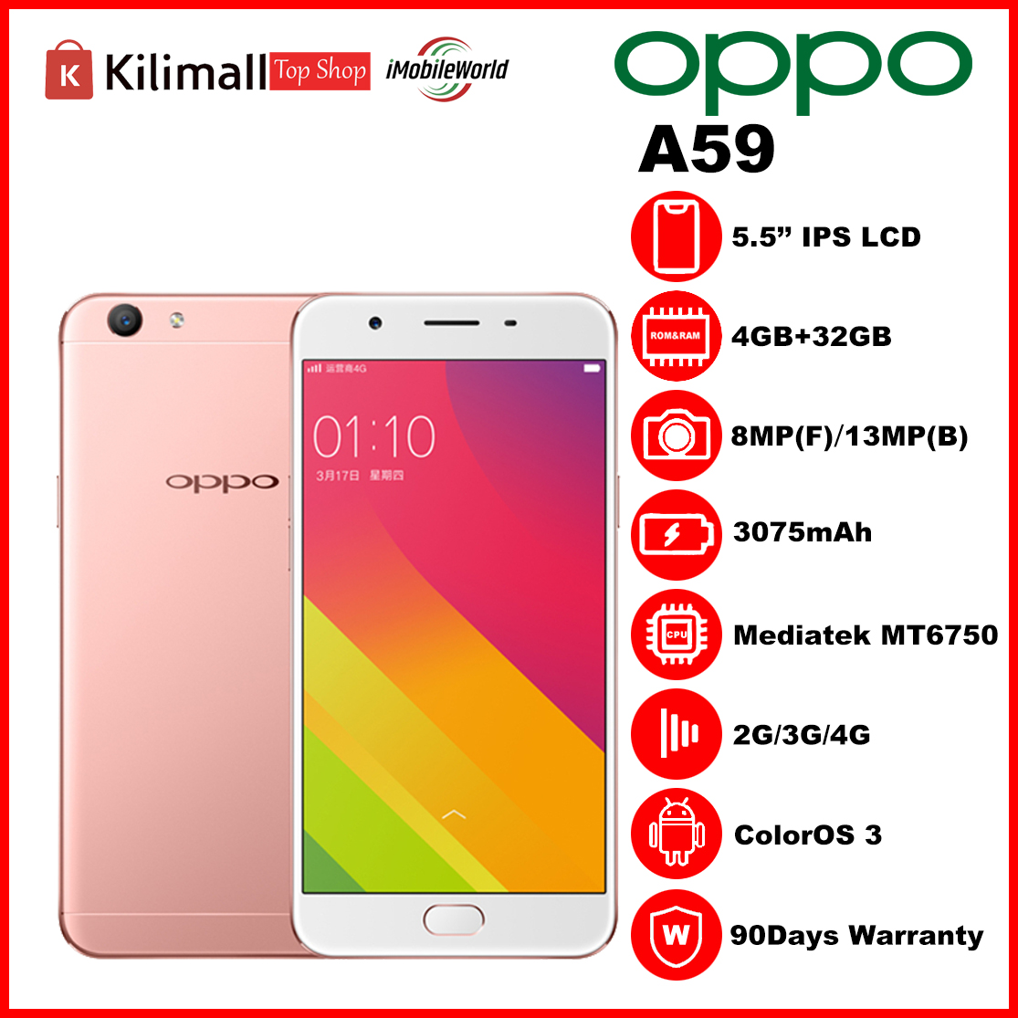 Oppo A59 Pro-Refurb Smartphone | 2GB RAM + 64GB Storage | 16MP Back Camera + 13MP Front | Fingerprint Unlock | Slim Android Phone | Reliable Budget Phone for Calls Apps Browsing Kenya