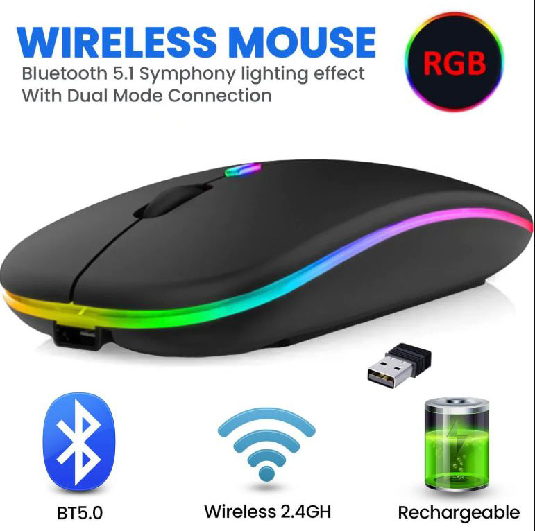 HP W10 Rechargeable Wireless Mouse | Bluetooth 2.4GHz | USB Dongle | Dual Mode | Silent Click Ergonomic Portable Fast Rechargeable Mouse for Laptop Desktop Windows Mac Kenya