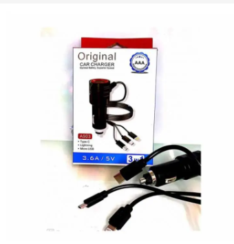 Original Car Charger A903 3 In 1 AAA Quality Fast Charging Car Adapter With Micro USB Type C Lightning Cables Dual USB Port Universal Car Charger For Android iPhone