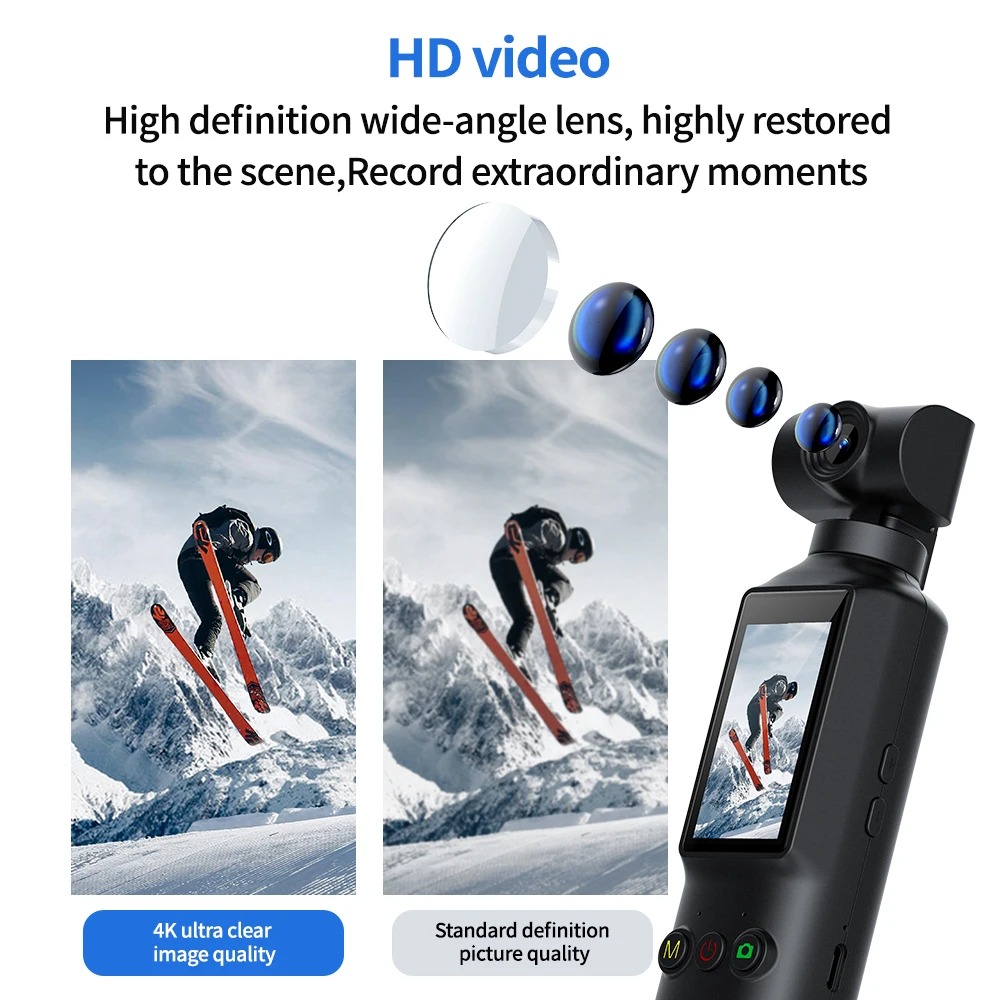 【Bantu Box】 X8  4K Handheld Pocket Sport Camera 1.99 Inch Screen 270° Rotation Mini Video Audio Pocket Camera for Cycling Meeting Daily Record Memory cards are accessories for cameras and are sold sep