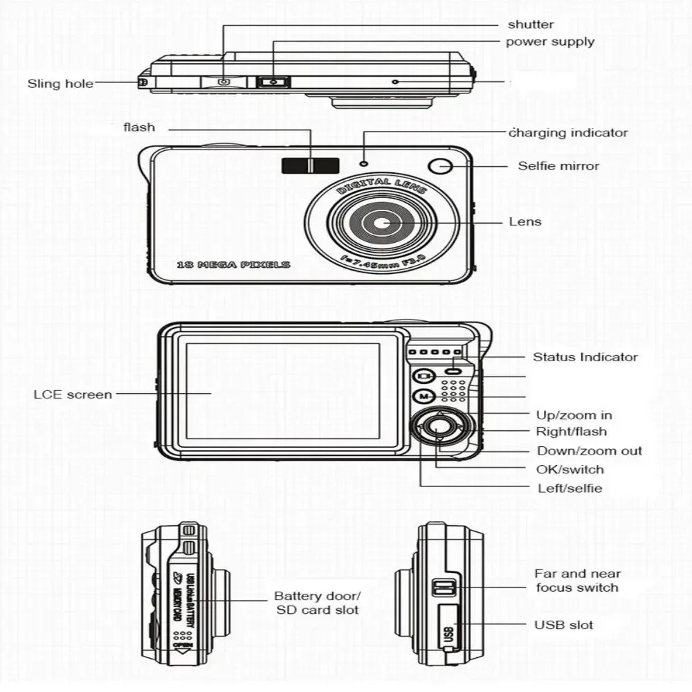 【Bantu Box】K09   18 Mega Pixels LCD Rechargeable HD Digital Camera CCD Video Camera Outdoor Anti-Shake Support Sd Card Camcorder Photography