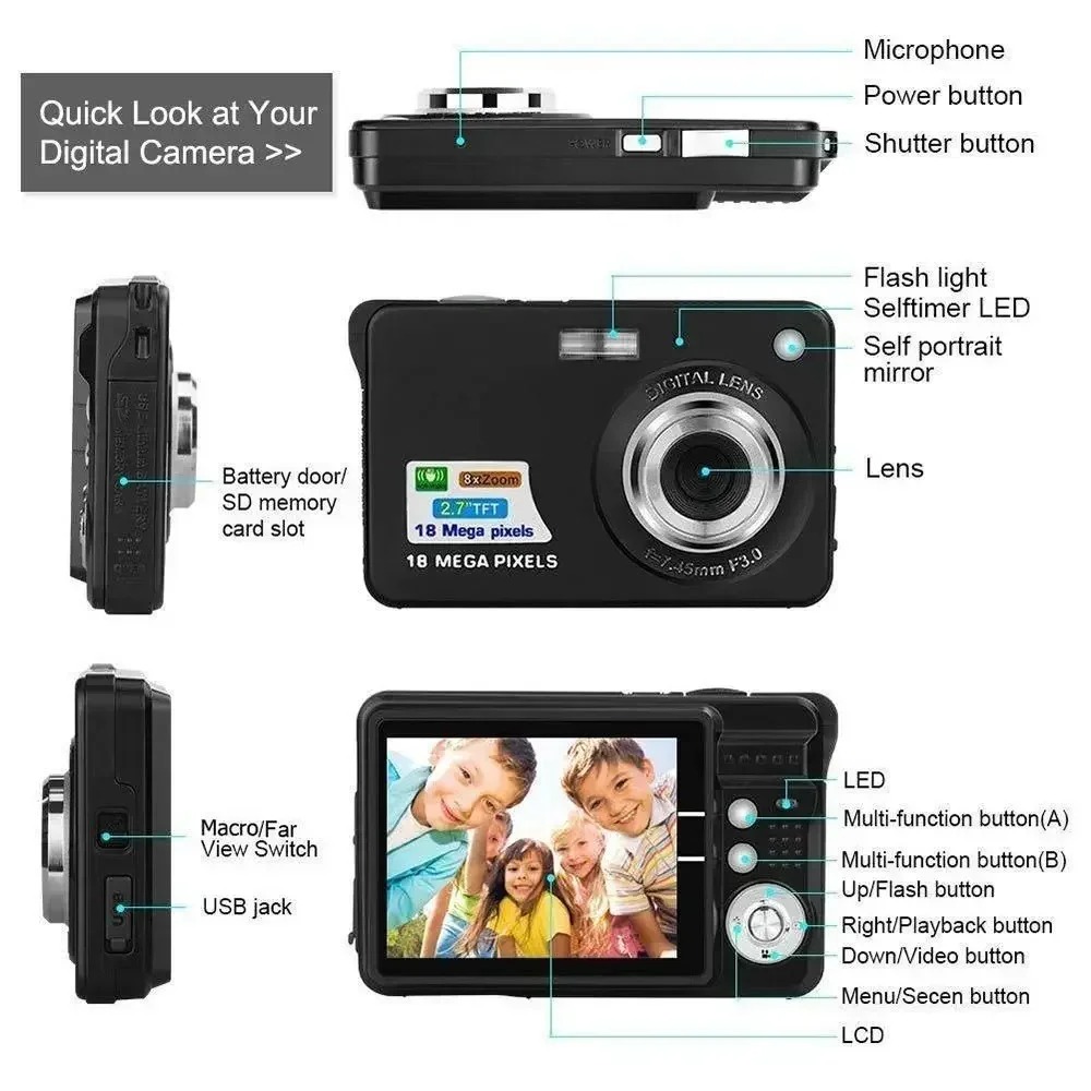 【Bantu Box】K09   18 Mega Pixels LCD Rechargeable HD Digital Camera CCD Video Camera Outdoor Anti-Shake Support Sd Card Camcorder Photography