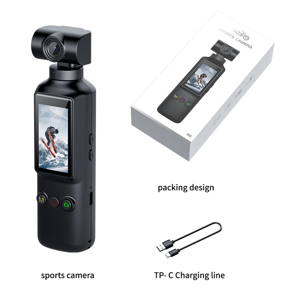 【Bantu Box】 X8  4K Handheld Pocket Sport Camera 1.99 Inch Screen 270° Rotation Mini Video Audio Pocket Camera for Cycling Meeting Daily Record Memory cards are accessories for cameras and are sold sep
