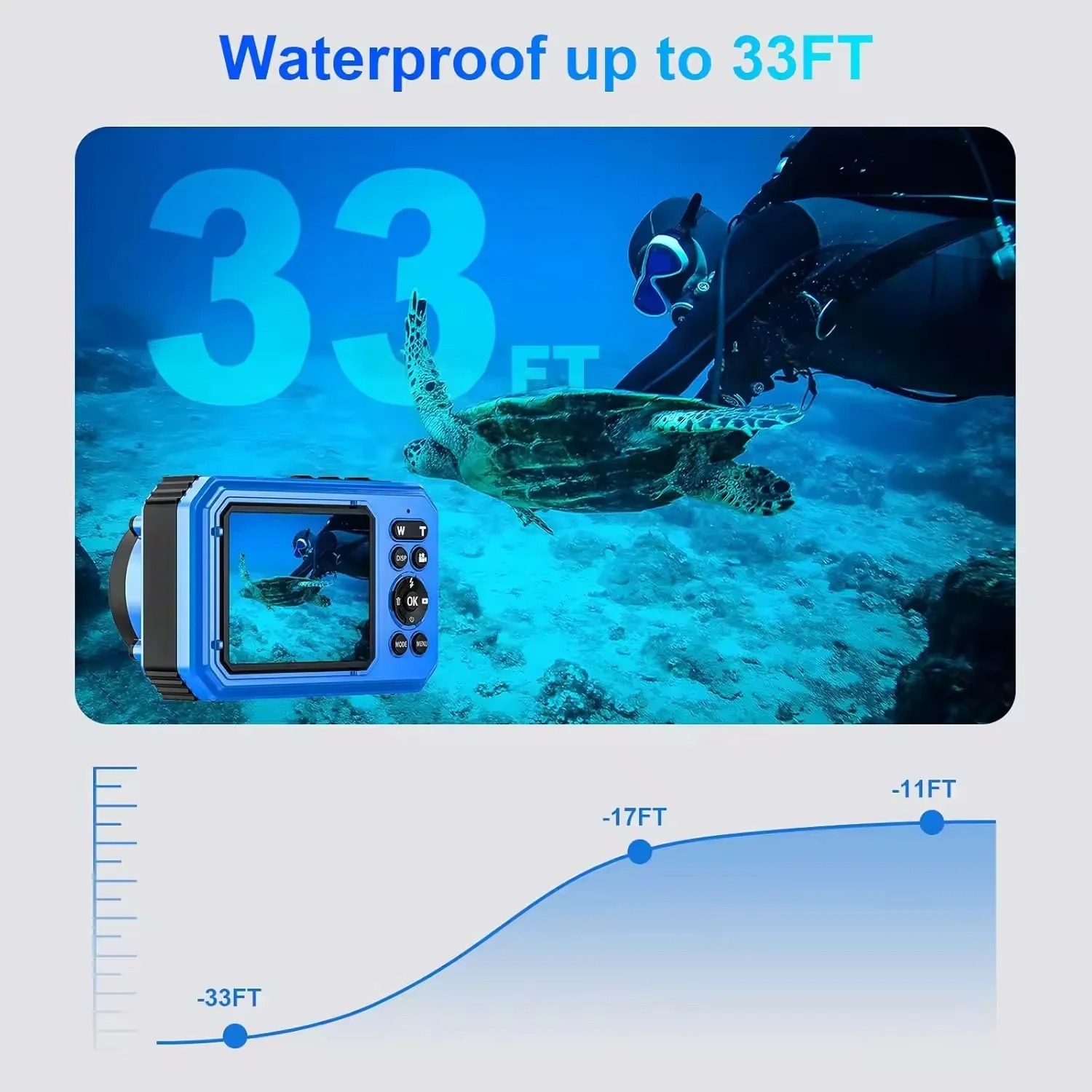 【Bantu Box】UP006  4K Underwater Camera 33FT Waterproof Camera for Snorkeling Dual-Screen Compact Dustproof Floatable Autofocus 64MP Digital Camera