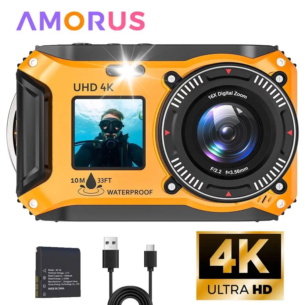 【Bantu Box】UP006  4K Underwater Camera 33FT Waterproof Camera for Snorkeling Dual-Screen Compact Dustproof Floatable Autofocus 64MP Digital Camera