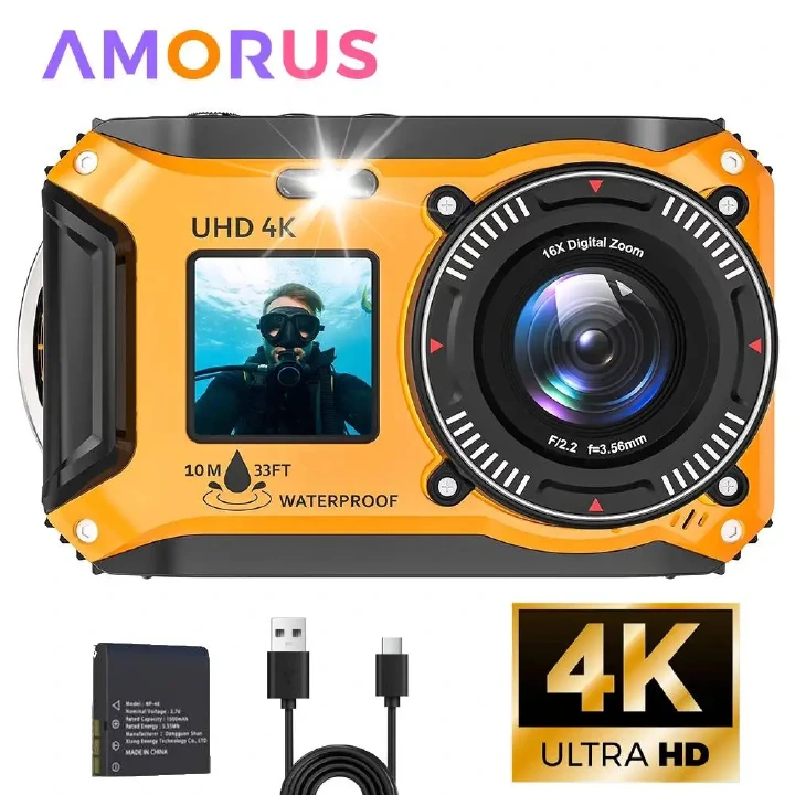 【Bantu Box】UP006  4K Underwater Camera 33FT Waterproof Camera for Snorkeling Dual-Screen Compact Dustproof Floatable Autofocus 64MP Digital Camera