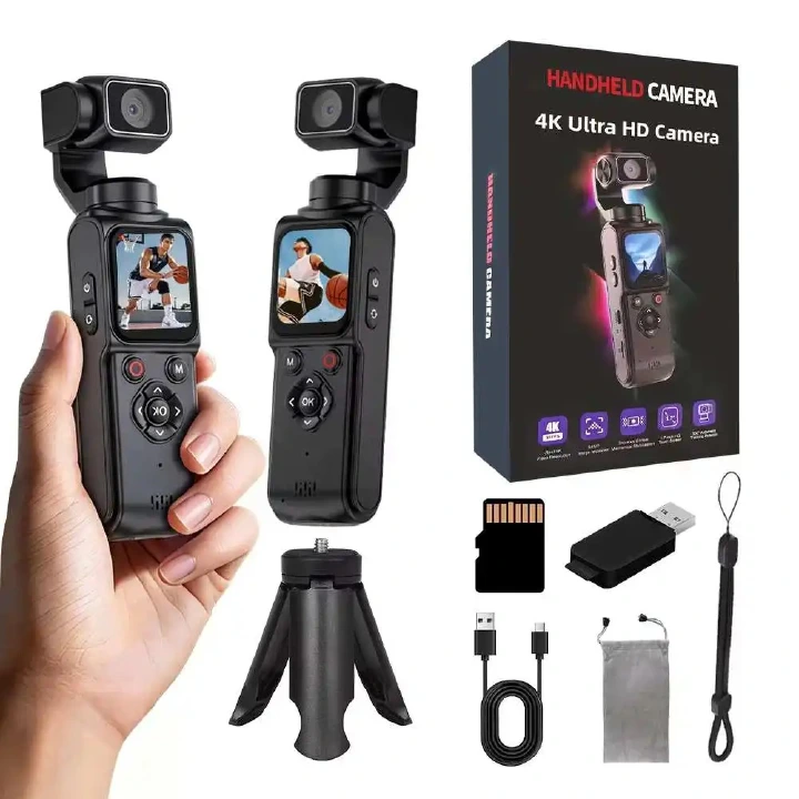 【Bantu Box】HJD05  4K HD Handheld Camera 330°Face Tracking Autofocus Action Camera Portable Pocket Cam Outdoors Travel Hiking Cycling Vlog Recorder Memory cards are accessories for cameras and are sold