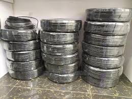 RG6 coaxial cables in black, commonly used for television, satellite, and CCTV systems. 95% shielded cable, designed to minimize signal interference.