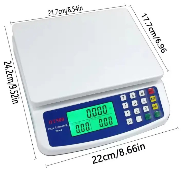 DT580 Butchery scale 0g- 30kgs shopkeeper measuring scale DT580 Digital Weighing Scale with 5V Charger High Precision LCD Display Portable Electronic Scale for Home Kitchen Rechargeable Battery