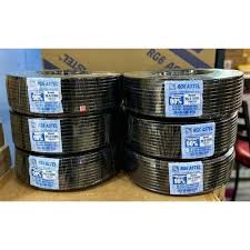 RG6 coaxial cables in black, commonly used for television, satellite, and CCTV systems. 95% shielded cable, designed to minimize signal interference.