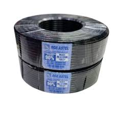 RG6 coaxial cables in black, commonly used for television, satellite, and CCTV systems. 95% shielded cable, designed to minimize signal interference.