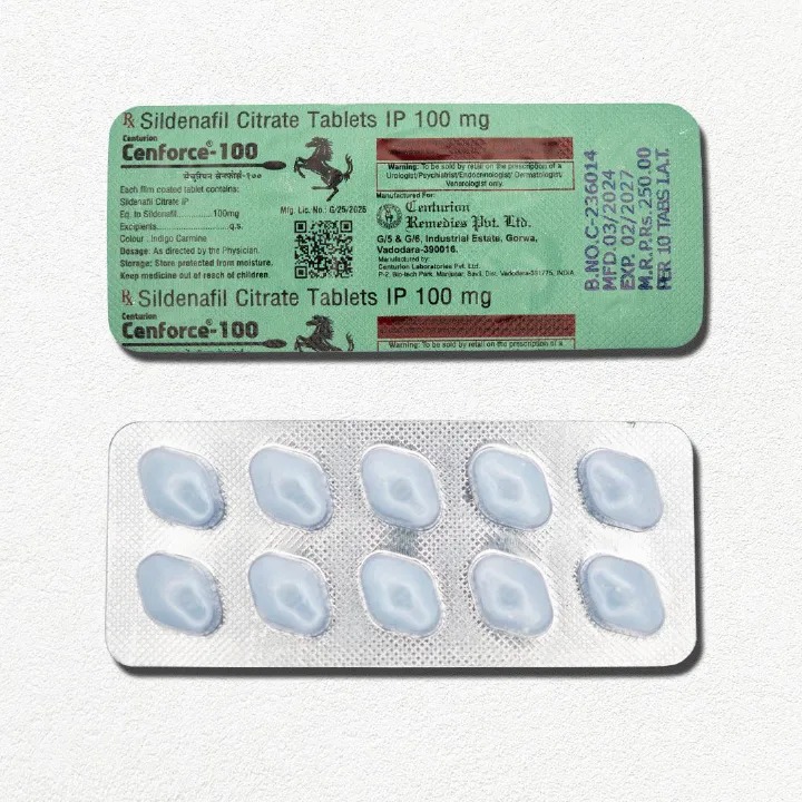 A strip of 10 Sildenafil Citrate Mens Sex Enhancing Tablets (CENFORCE 100mg) Treats Erectile Dysfunction