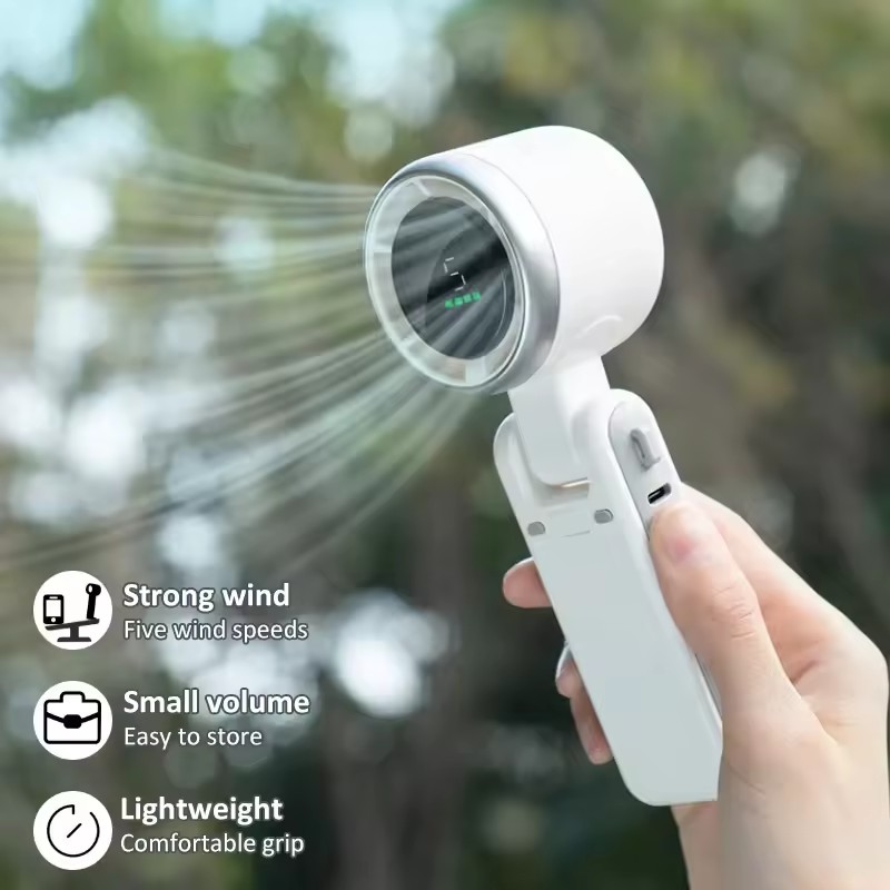 1PC NEW 2026 Handheld Fan Portable Foldable USB Rechargeable, Ultra Quiet 5-speed Adjustable, 1200mAh Battery