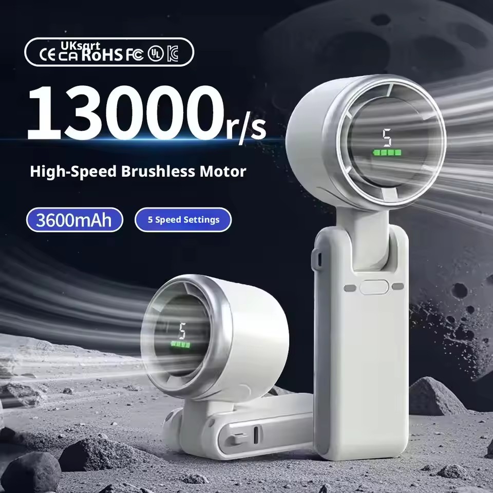 1PC NEW 2026 Handheld Fan Portable Foldable USB Rechargeable, Ultra Quiet 5-speed Adjustable, 1200mAh Battery