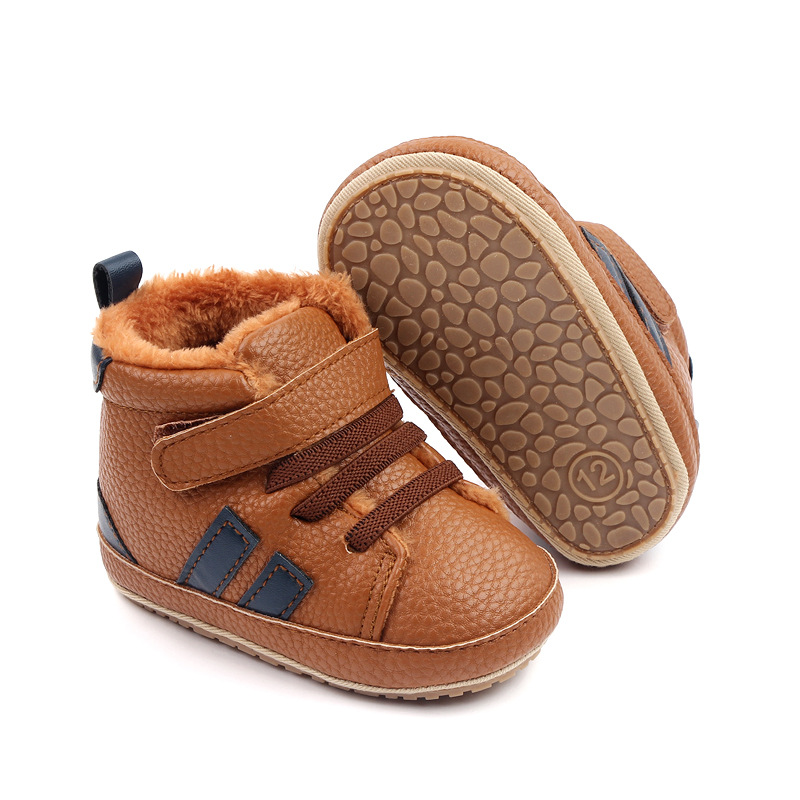 Toddler Warm Rubber bottom anti slip Boots Soft Sole, Adorable Baby Girls Boys Winter Boots, Color blocking 0-18 months