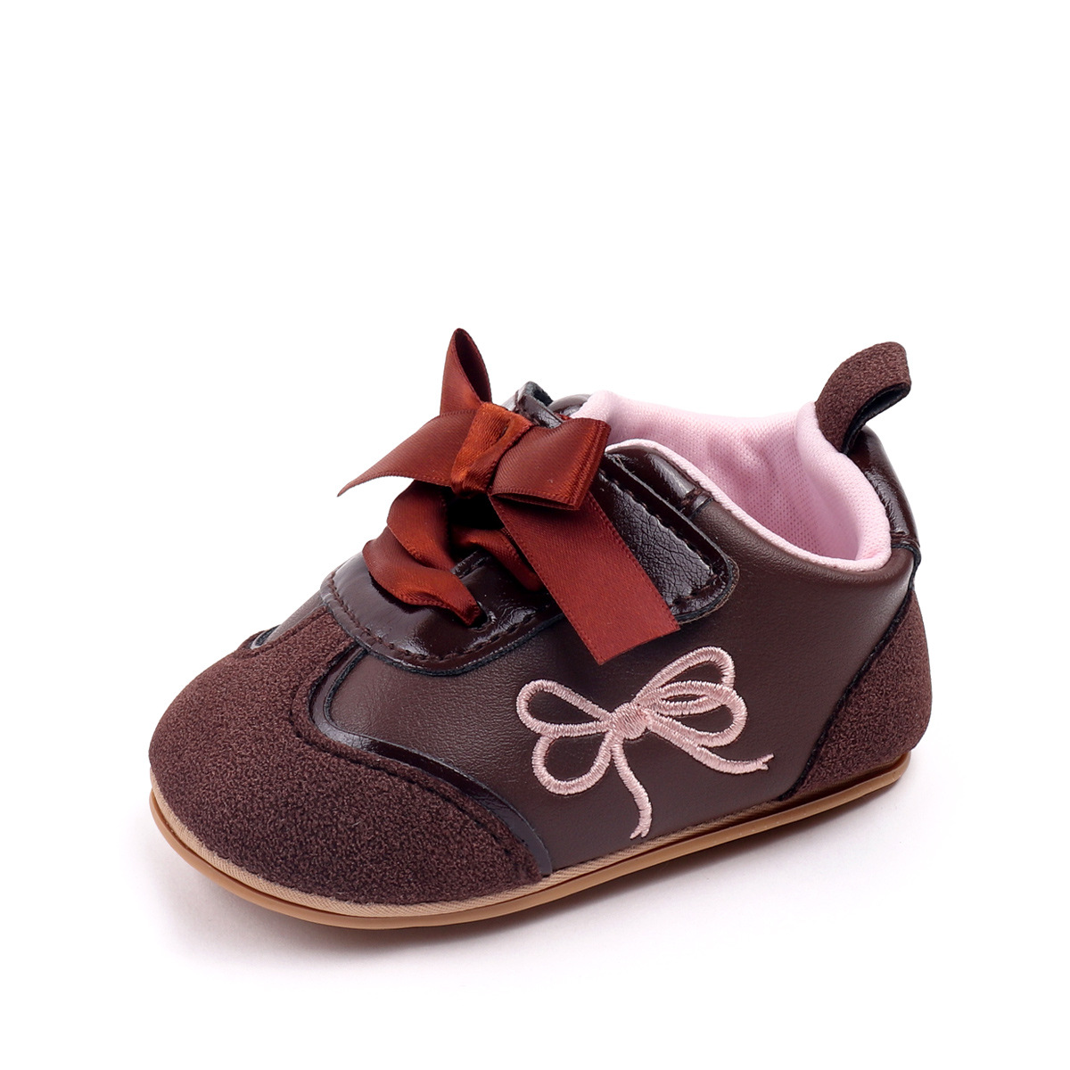 2026 New Design Newborn Baby Girls Causal Sport Style First Walking Outdoor PVC Sole With Beautiful Bow Toddler Shoes